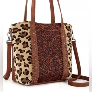 Montana West Leopard Tooled Tote/Crossbody New